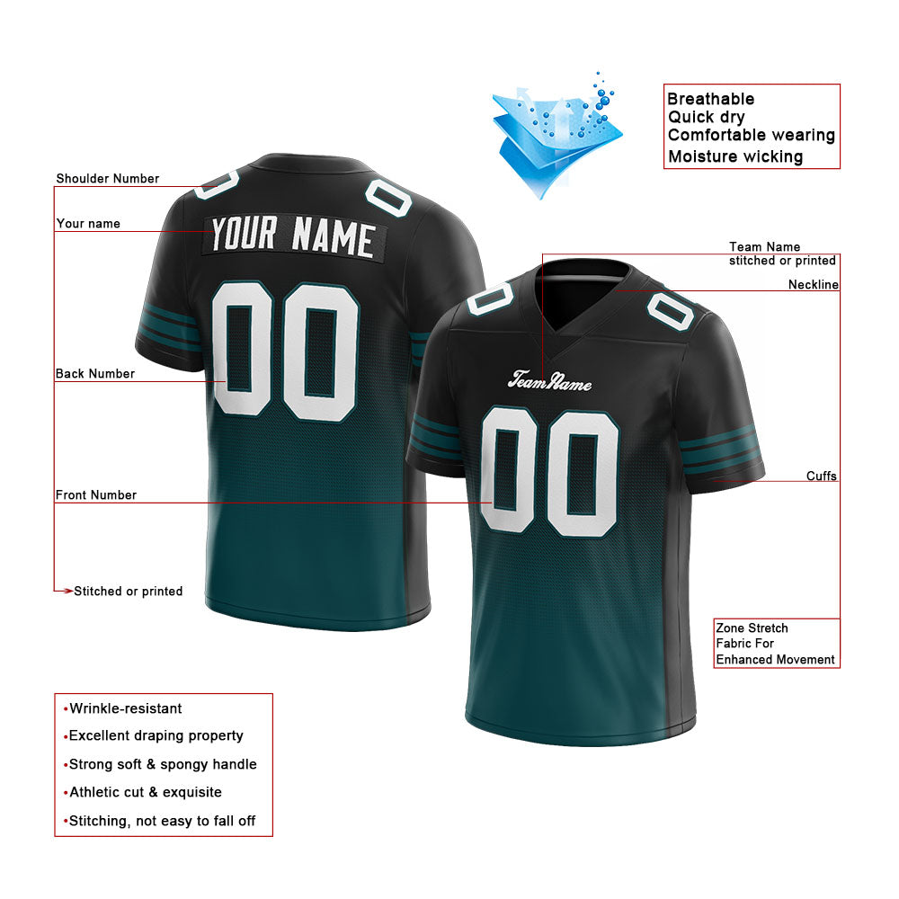 custom authentic gradient fashion football jersey black-green