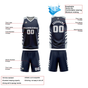 Uniforme de baloncesto personalizado azul marino gris con tu logotipo-nombre y número impresos