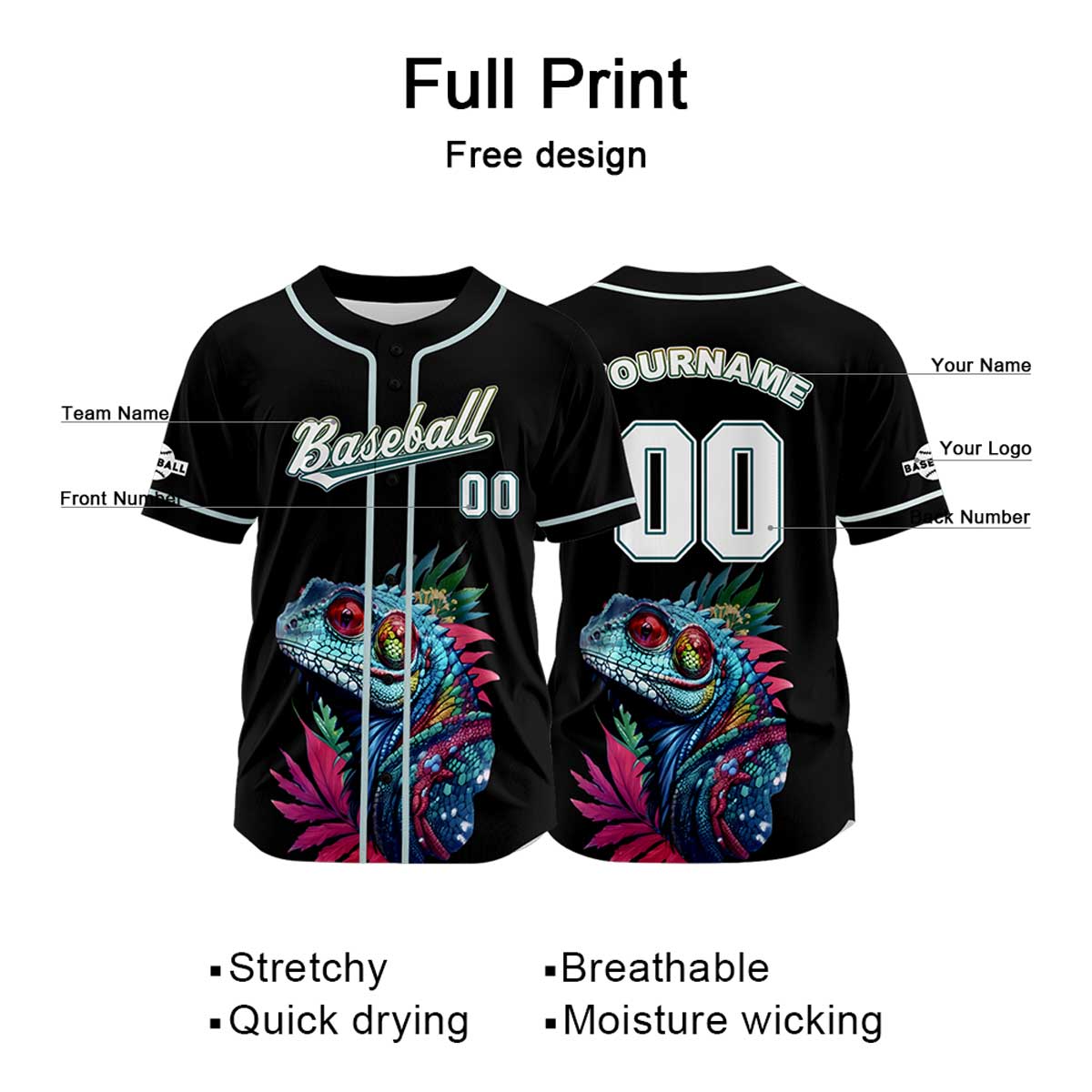 Camiseta de béisbol azul claro personalizada con nombre número y logotipo personalizados