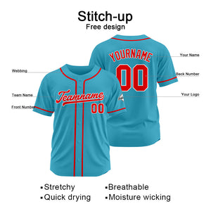 Camiseta de béisbol personalizada con diseño bordado & estilo hip hop & color azul claro-rojo