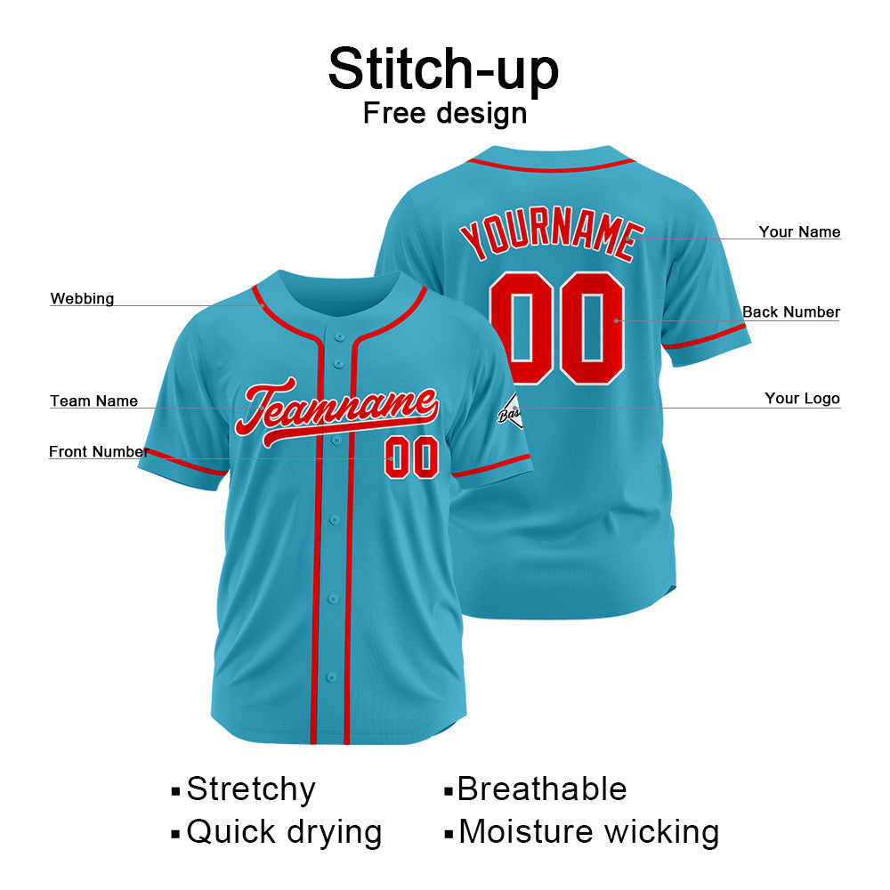 Camiseta de béisbol personalizada con diseño bordado & estilo hip hop & color azul claro-rojo