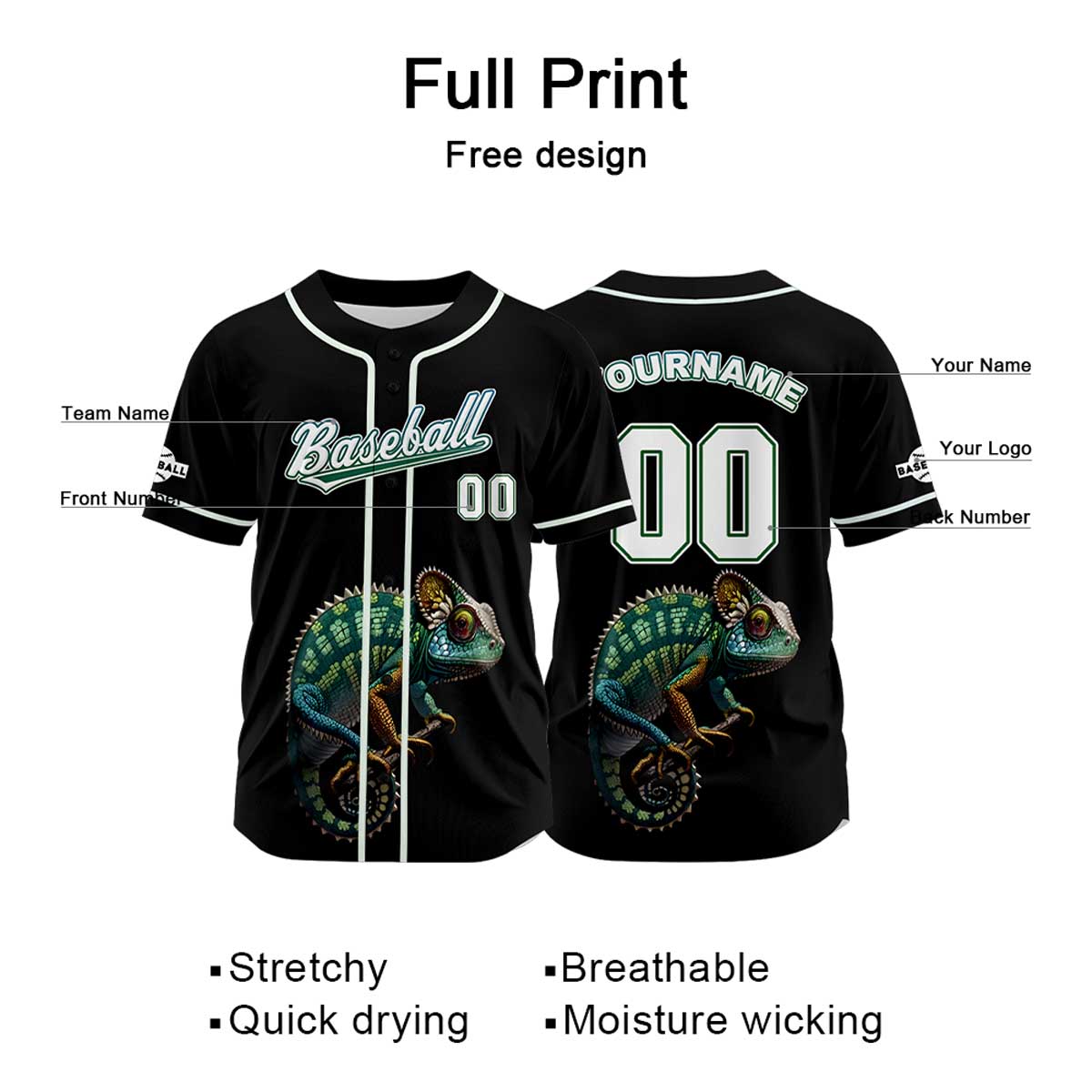 Camiseta de béisbol negra personalizada con nombre número y logotipo personalizados
