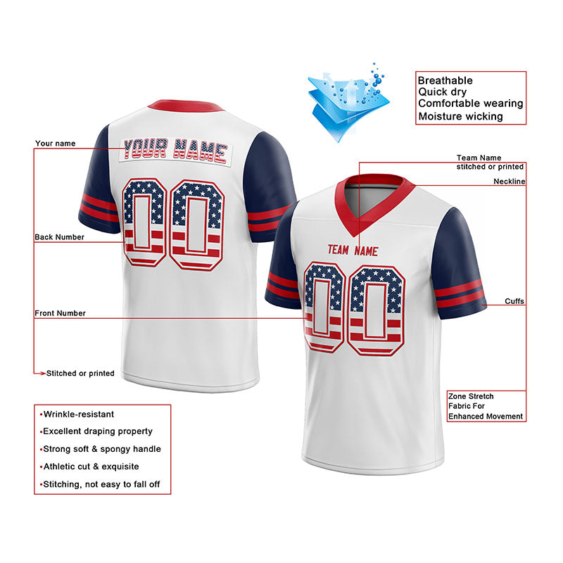 team custom authentic football jersey white-red-navy mesh size 7x