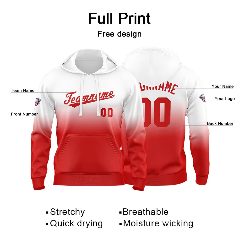 Sudadera con capucha degradada personalizada para hombre-mujer-niña o niño Estampa tu logotipo-nombre o número en rojo