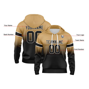 Sudadera con capucha personalizada con degradado para hombre-mujer-niña o niño Estampa tu logotipo-nombre o número en dorado y negro