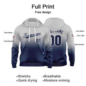 Sudadera con capucha personalizada con degradado para hombre-mujer-niña o niño Estampa tu logotipo-nombre o número Gris y azul marino