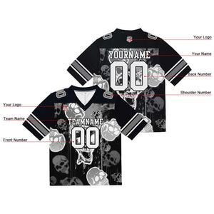 Camiseta de fútbol personalizada con nombre y número del equipo impresos y bordados-estilo grafiti con calavera -Gris