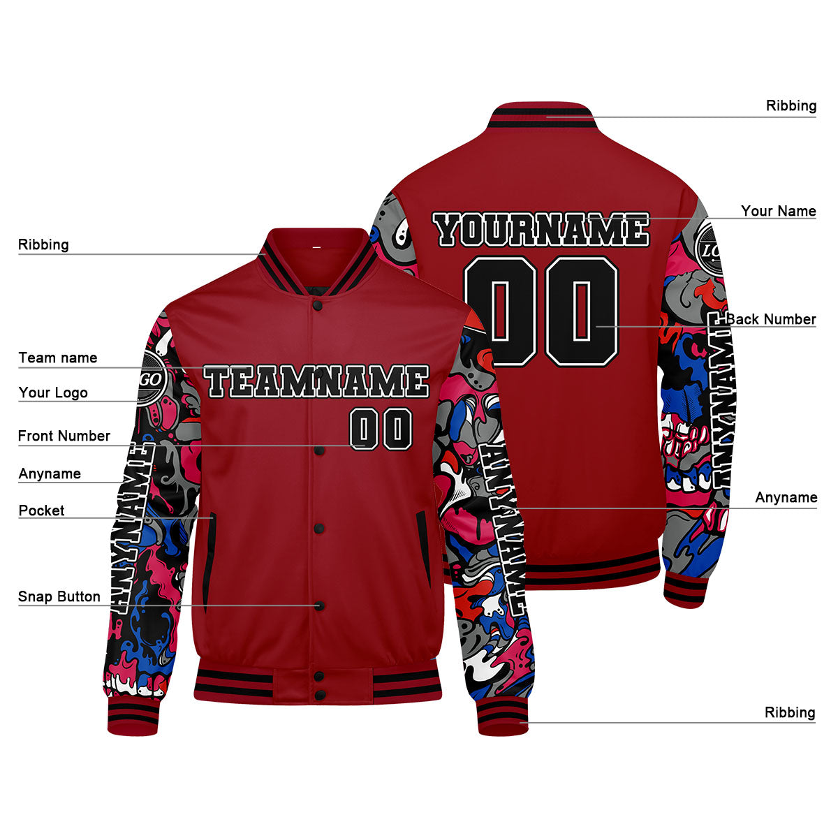 Chaquetas universitarias rojas personalizadas para hombres & mujeres y jóvenes & Chaquetas Letterman personalizadas