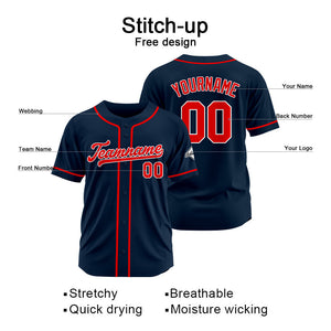 Camiseta de béisbol personalizada con diseño bordado & estilo hip hop & azul marino y rojo