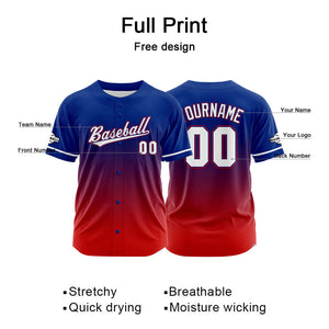 Dise?o personalizado de camiseta de béisbol con estampado completo en rojo y azul