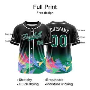 Camiseta de béisbol personalizada negra y verde con botones para hombre mujer adulto y joven Estampado de nombre número y logotipo