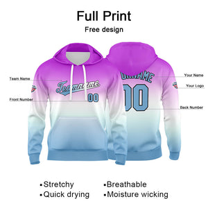 Sudadera con capucha personalizada con degradado para hombre-mujer-niña o niño Estampa tu logotipo-nombre o número Color morado y blanco