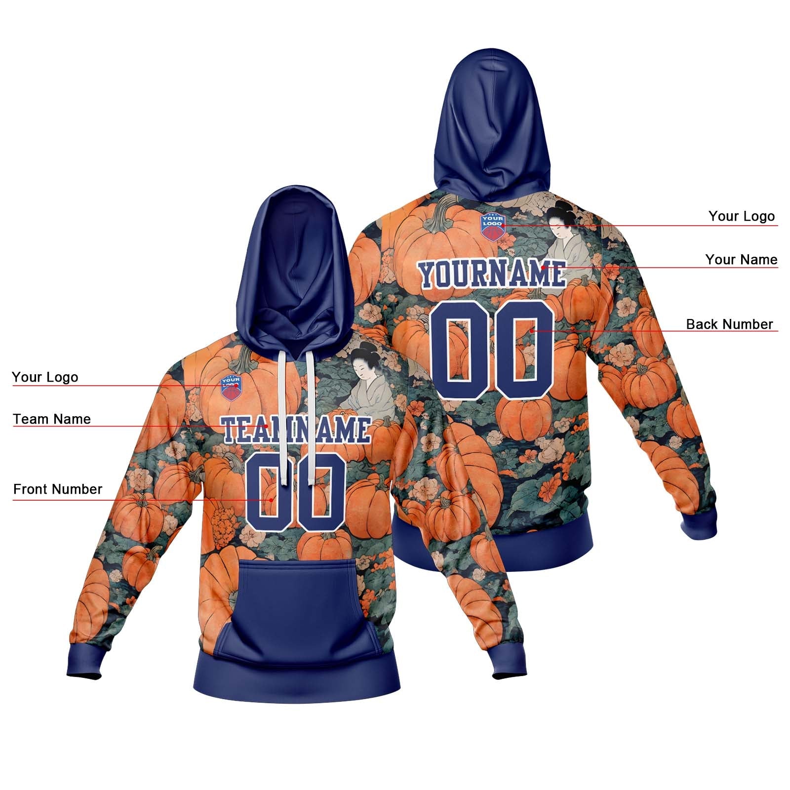Sudadera con capucha degradada personalizada para hombre-mujer-niña o niño Imprime tu logotipo-nombre y número
