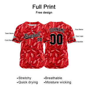 Camiseta de béisbol roja con dise?o personalizado estampado a todo color
