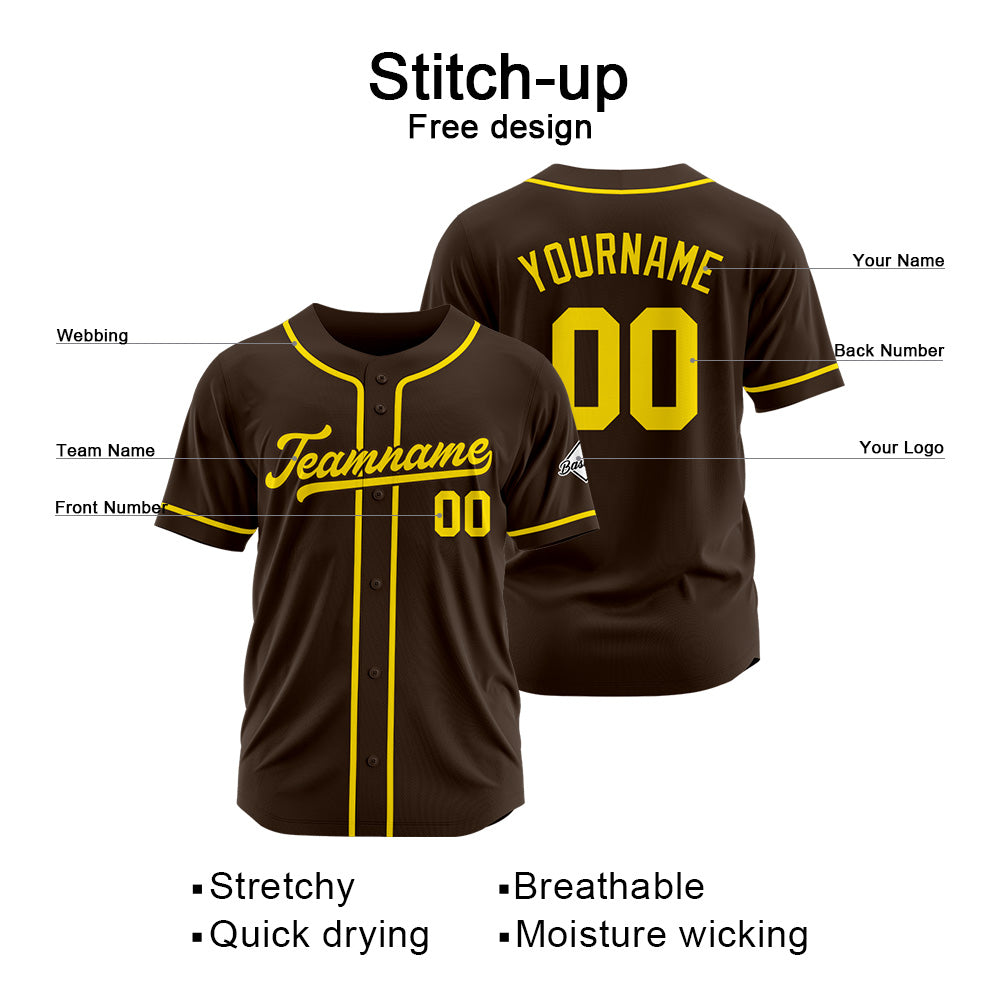 Camiseta de béisbol personalizada con diseño bordado & estilo hip hop & color marrón y amarillo