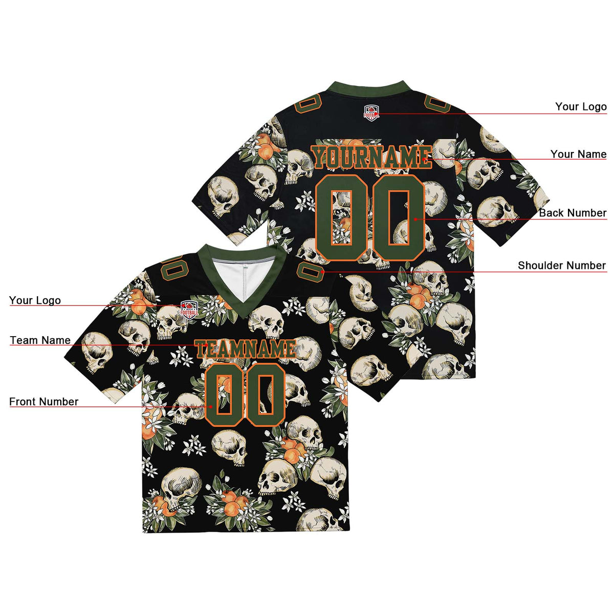 Camiseta de fútbol personalizada con nombre y número del equipo bordados y estampados-color verde oliva