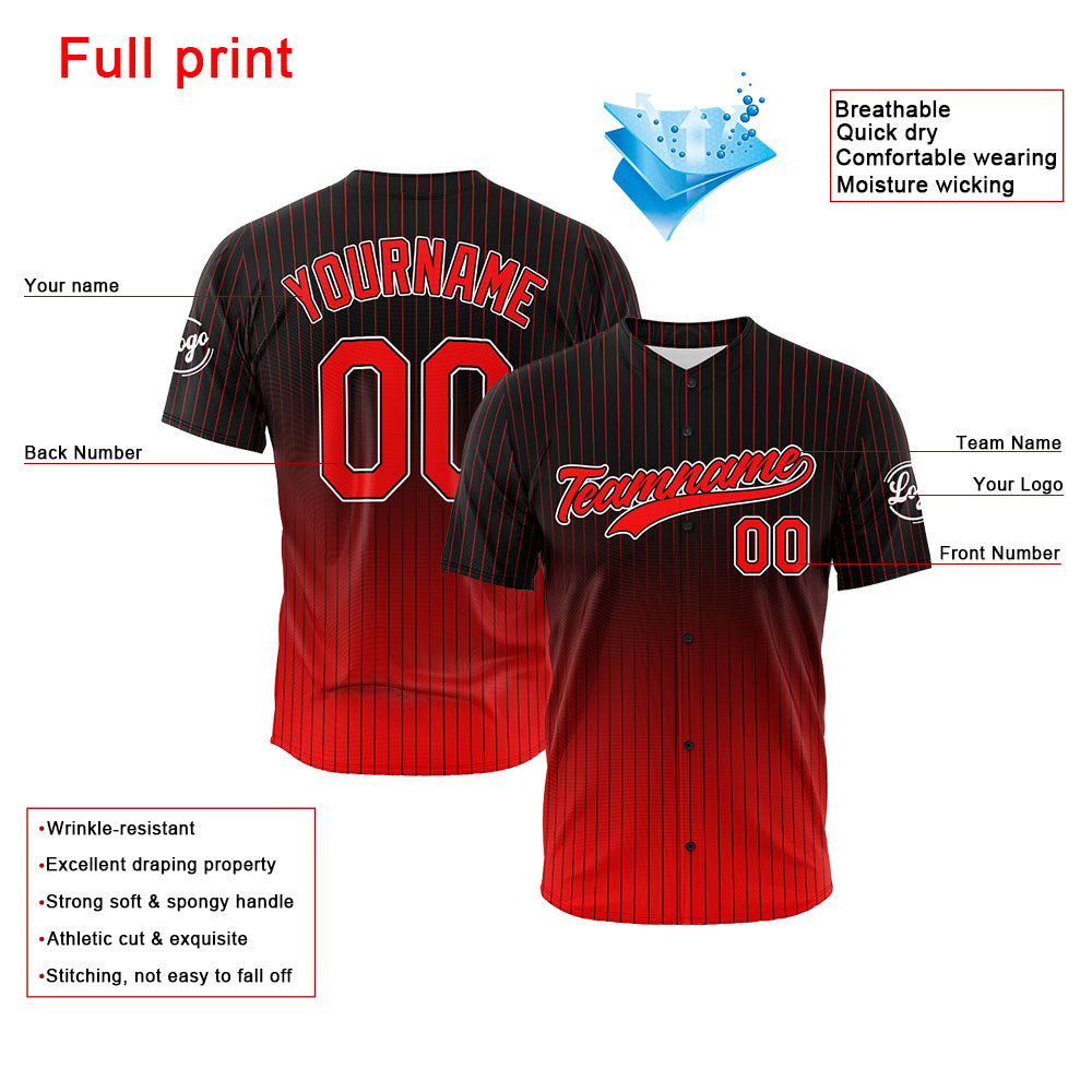 Camiseta de béisbol con dise?o personalizado estampado completo en negro y rojo