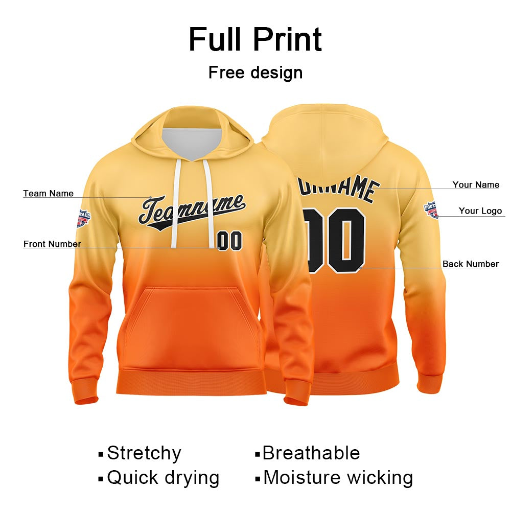 Sudadera con capucha personalizada con degradado para hombre-mujer-niña o niño Estampa tu logotipo-nombre o número en color naranja