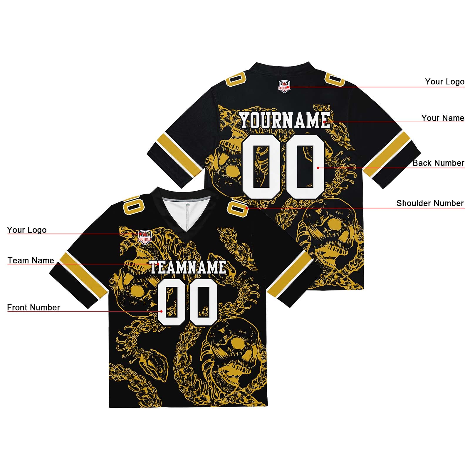 Camiseta de fútbol personalizada con nombre y número del equipo bordados y estampados-color oro hueso