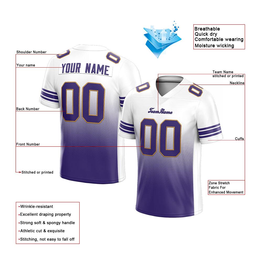 custom authentic gradient fashion football jersey white-purple-gold mesh