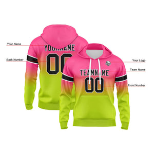 Sudadera con capucha degradada personalizada para hombre-mujer-niña o niño Estampa tu logotipo-nombre y número en rosa y verde chartreuse