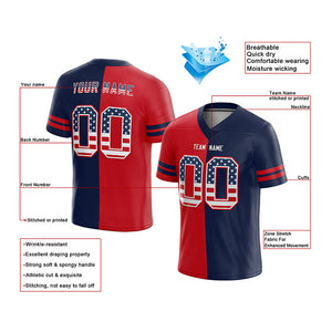 custom authentic usa flag football jersey navy-red-white mesh