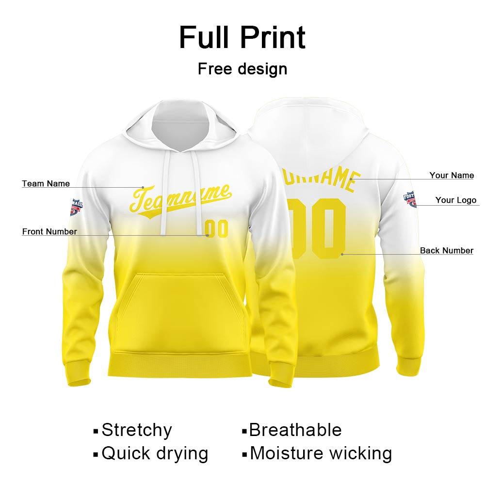 Sudadera con capucha personalizada con degradado para hombre-mujer-niña o niño Estampa tu logotipo-nombre o número en color amarillo