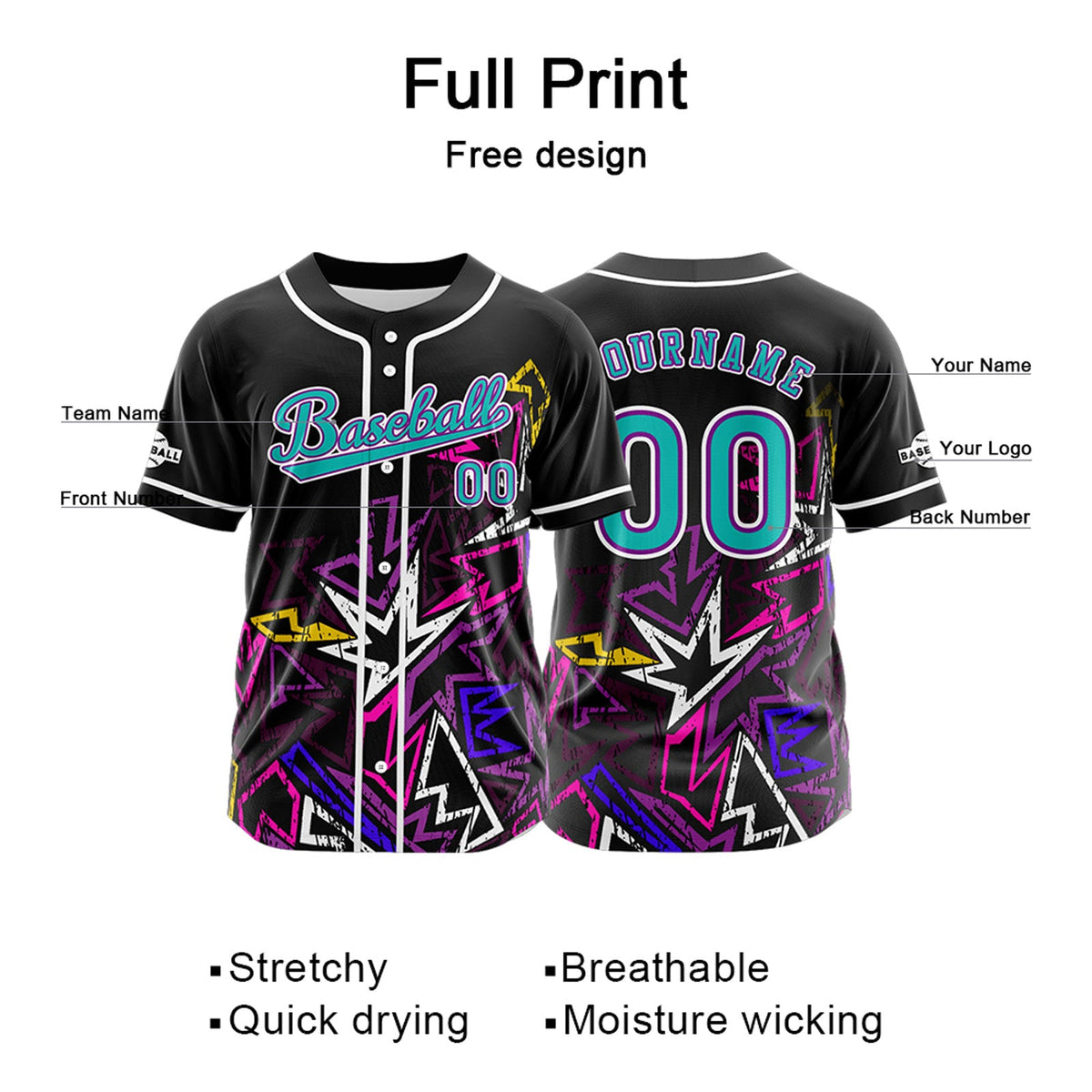 Camiseta de béisbol personalizada negra y verde con botones para hombre mujer adulto y joven Estampado de nombre número y logotipo