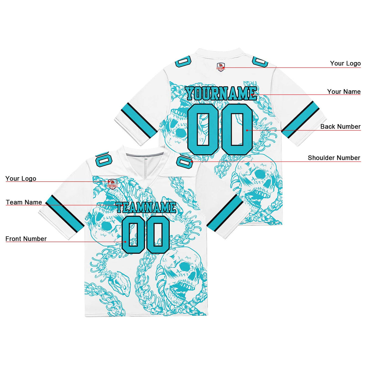 Camiseta de fútbol personalizada con nombre y número del equipo bordados y estampados-color verde azulado