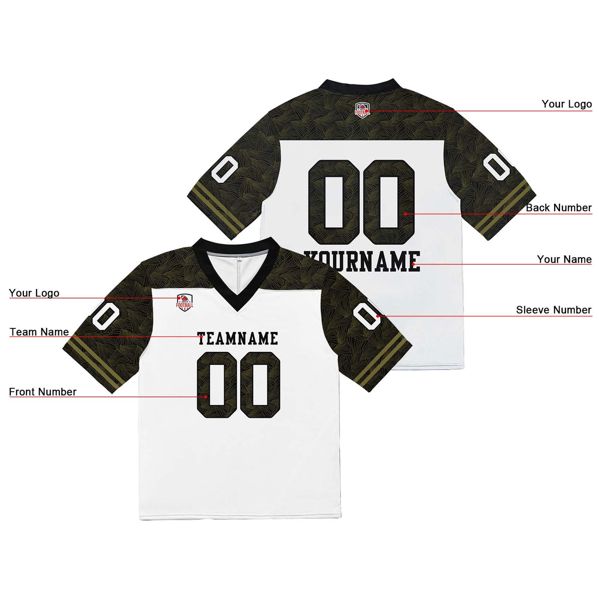 Camiseta de fútbol personalizada con nombre y número del equipo bordados-en blanco-negro y verde oscuro