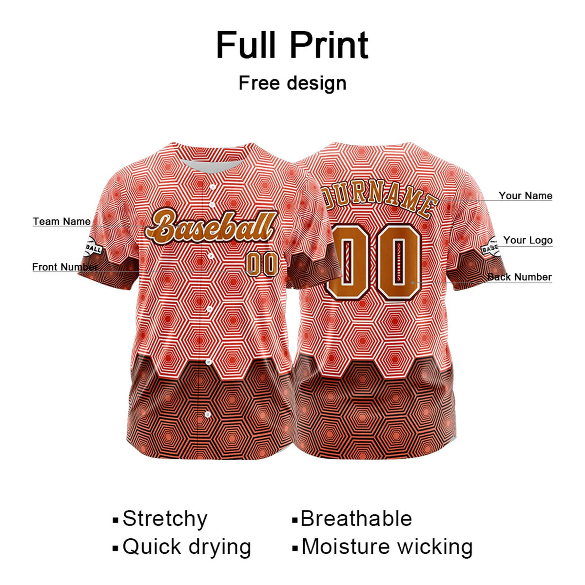 Camiseta de béisbol rosa personalizada con botones para hombre mujer adulto y joven Estampado de nombre número y logotipo