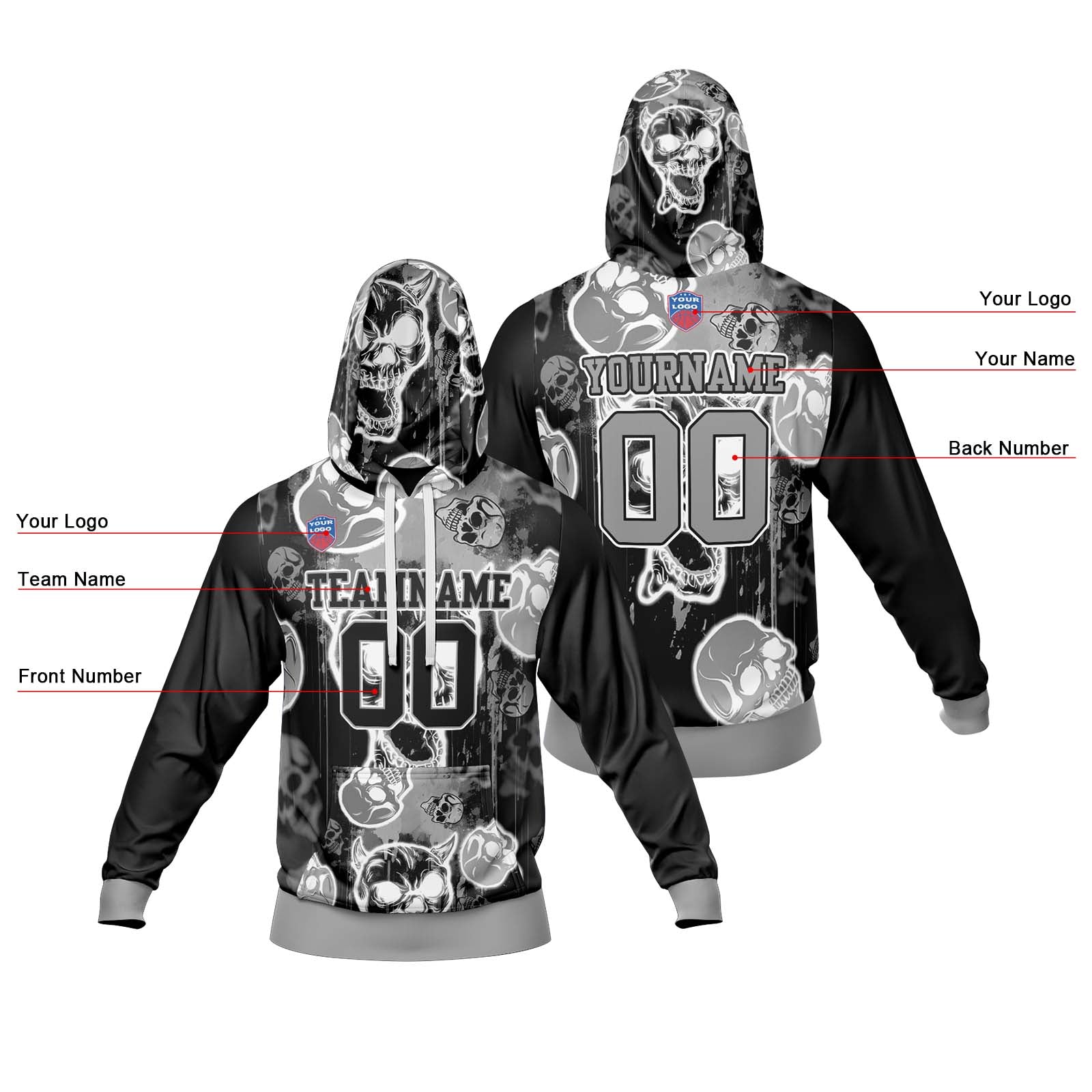 Sudadera con capucha degradada personalizada para hombre-mujer-niña o niño Imprime tu logotipo-nombre y número