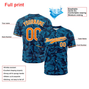Dise?o personalizado de camiseta de béisbol con estampado a todo color camuflaje azul