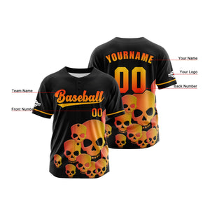 Camiseta de béisbol personalizada negra y naranja con botones para hombre mujer adulto y joven Estampado de nombre número y logotipo