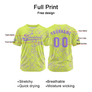 Camiseta de béisbol verde brillante personalizada con nombre número y logotipo personalizados
