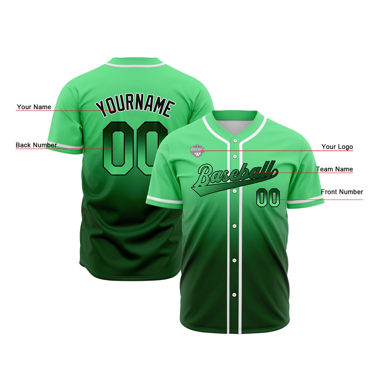 Camisetas de béisbol personalizadas con degradado nombre número y logotipo