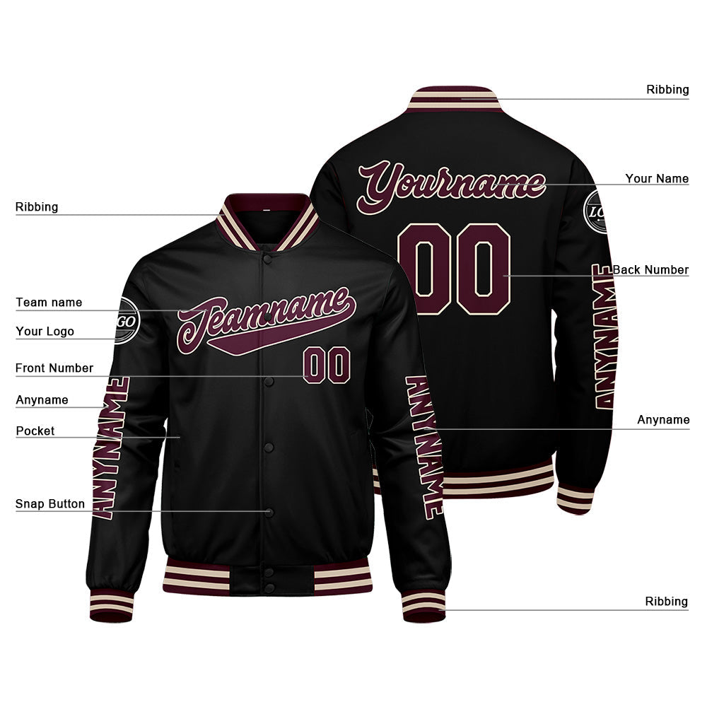 Chaquetas universitarias personalizadas color granate y negro para hombres & mujeres y jóvenes & Chaquetas Letterman personalizadas