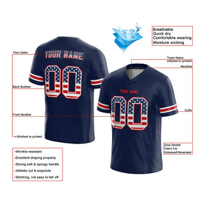 team customized authentic usa flag football jersey navy-red-white mesh