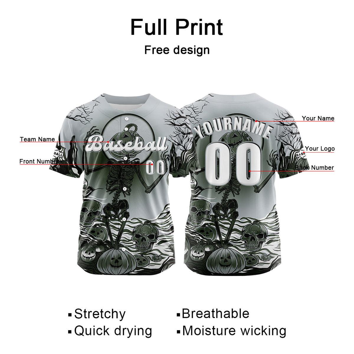 Camiseta de béisbol gris personalizada con botones para hombre mujer adulto y joven Estampado de nombre número y logotipo