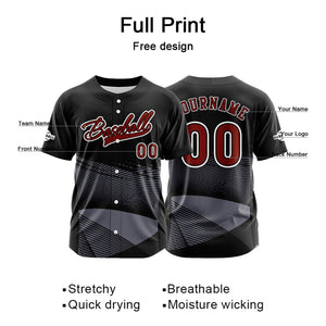 Camiseta de béisbol negra personalizada con botones para hombre mujer adulto y joven Nombre número y logotipo impresos