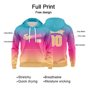 Sudadera con capucha personalizada con degradado para hombre-mujer-niña o niño Estampa tu logotipo-nombre o número en tonos azules