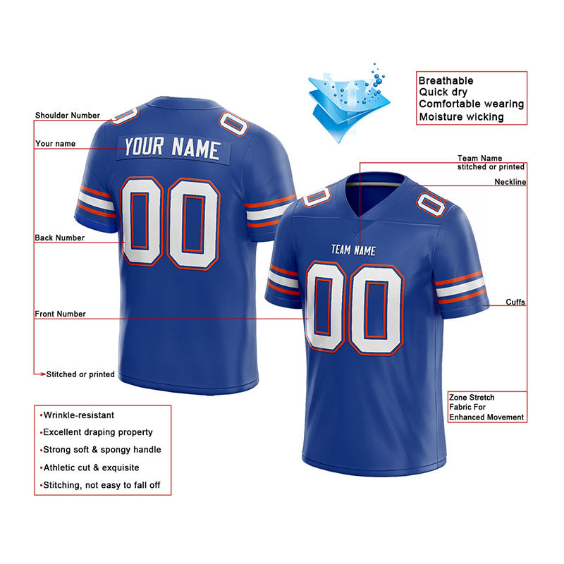 customized  authentic football jersey royal-white-orange mesh