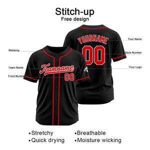 Camiseta de béisbol personalizada con diseño bordado & estilo hip hop & color negro y rojo