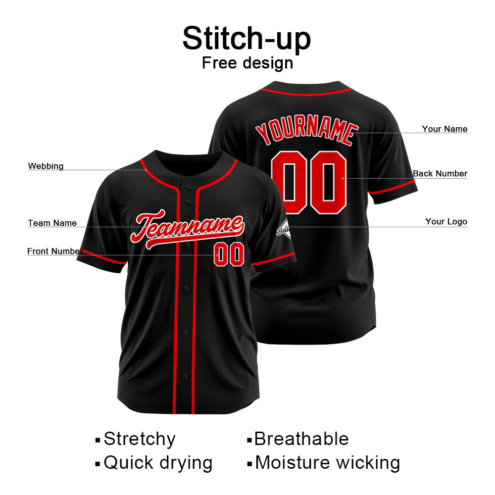 Camiseta de béisbol personalizada con diseño bordado & estilo hip hop & color negro y rojo