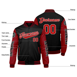 Chaquetas universitarias rojas y negras personalizadas para hombres & mujeres y jóvenes & Chaquetas Letterman personalizadas
