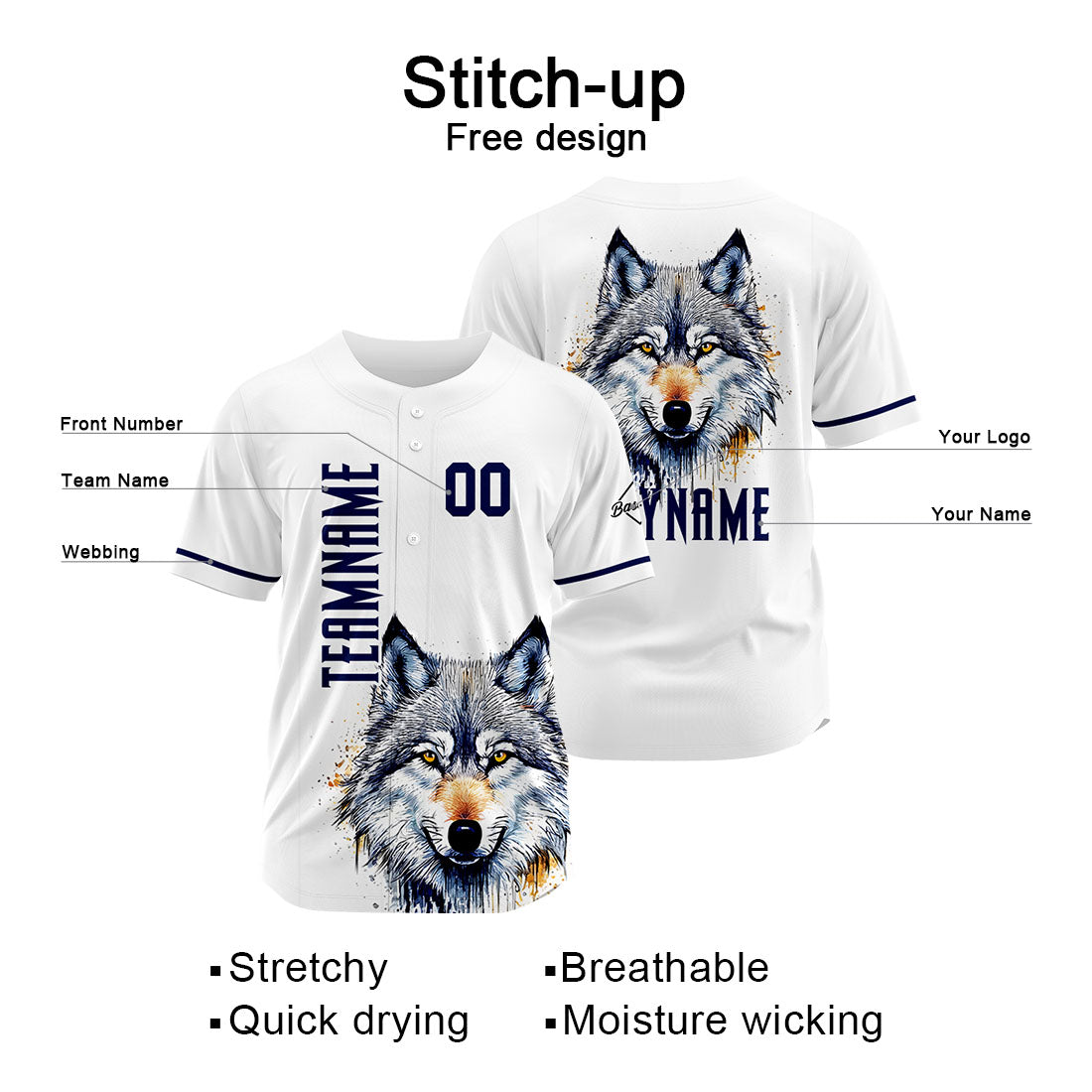 Uniformes de béisbol personalizados Wolf - Blanco de alta calidad para adultos y niños & optimizados para el rendimiento