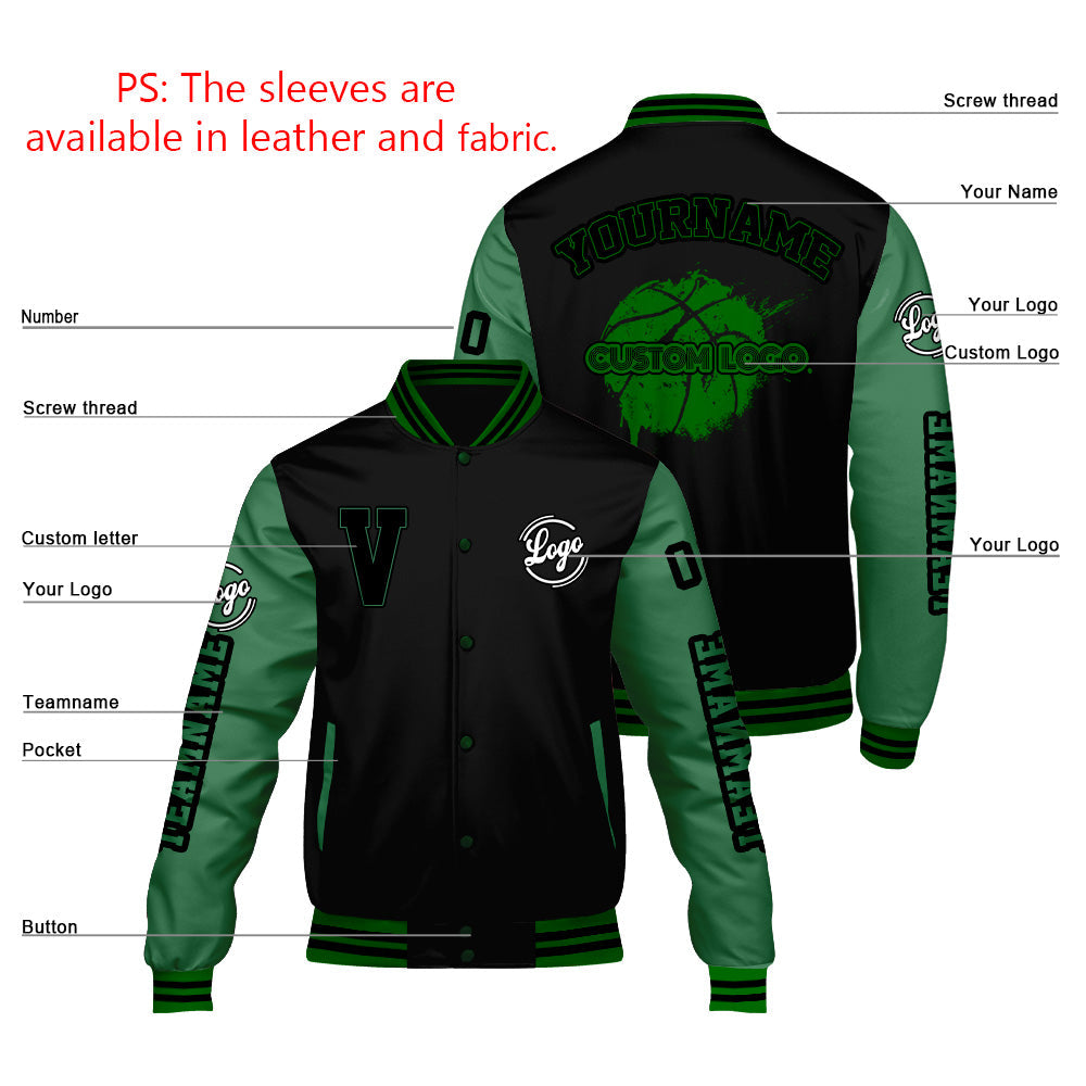 Chaquetas universitarias personalizadas de color verde hierba negra para hombres & mujeres y jóvenes & Chaquetas Letterman personalizadas