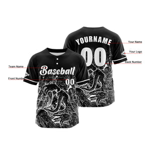 Camiseta de béisbol negra personalizada con botones para hombre mujer adulto y joven Nombre número y logotipo impresos