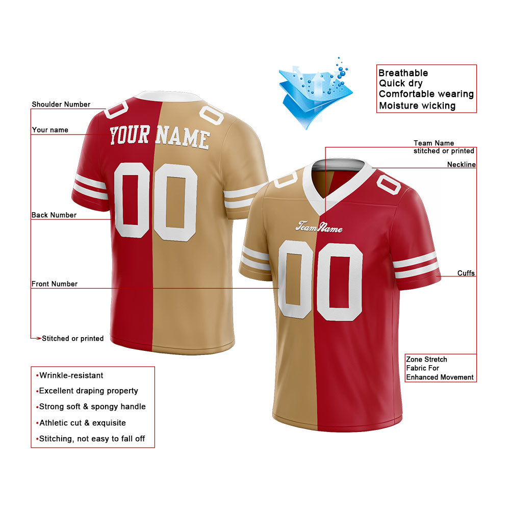 custom authentic split fashion football jersey gold-white-red mesh