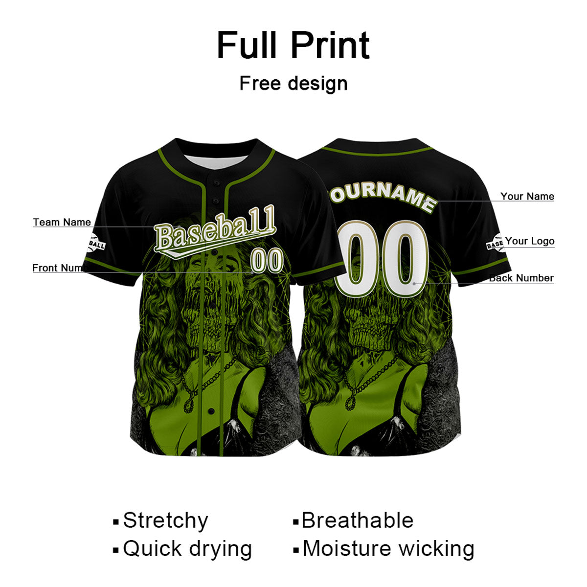 Camiseta de béisbol negra personalizada con nombre número y logotipo personalizados